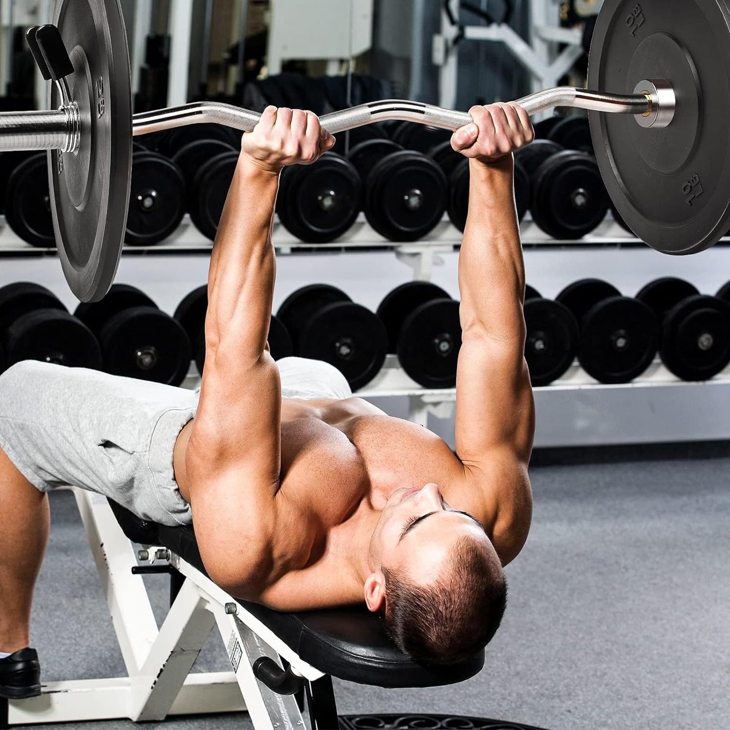 47-Inch Olympic EZ Curl Barbell for 2-Inch Weight Plates with 2 Spring Collars Included (28MM Shaft Diameter)