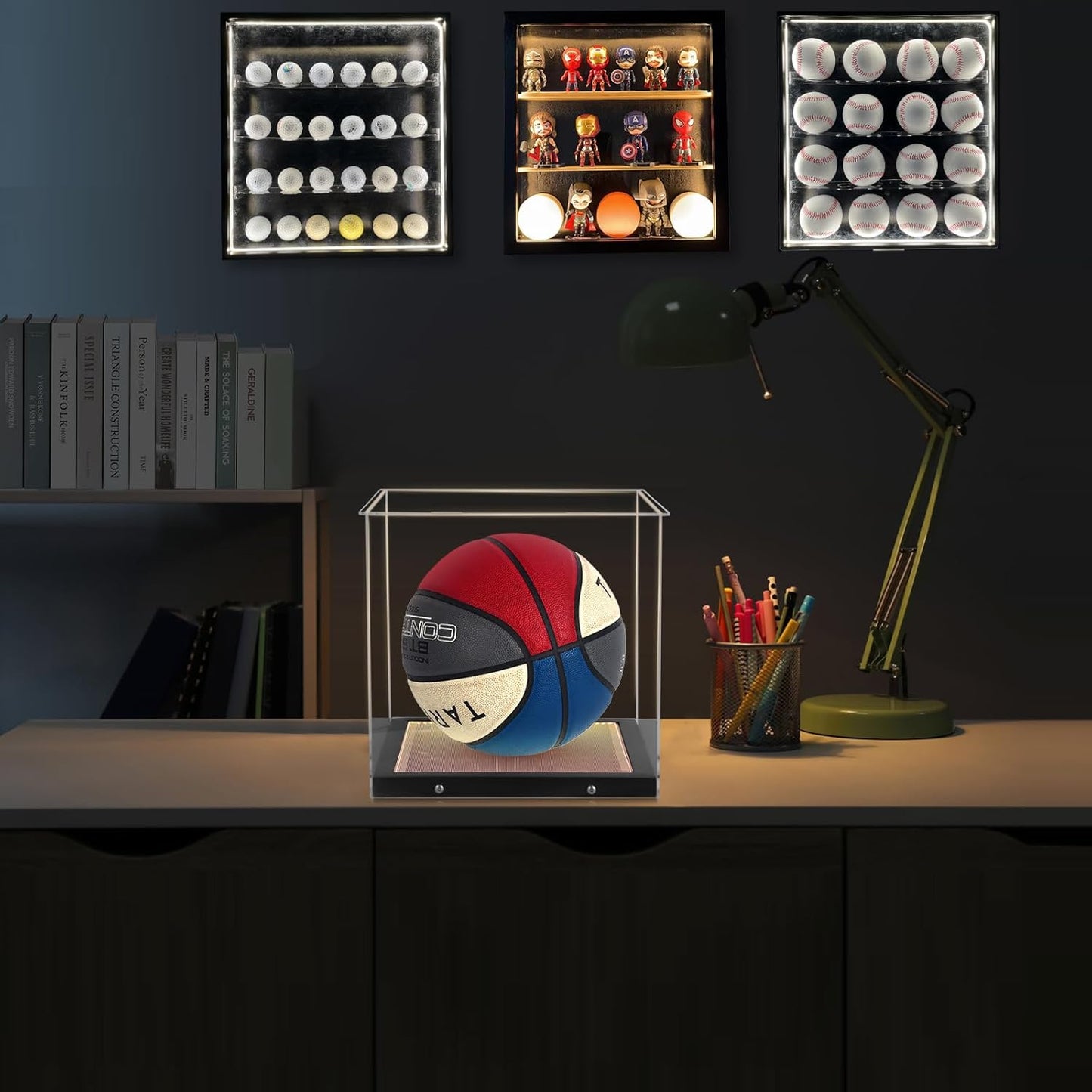 Premium Basketball Display Case with LED Lighting - Clear Acrylic Holder for Autographed Basketballs, UV Protection, and Dust-Proof Memorabilia Showcase