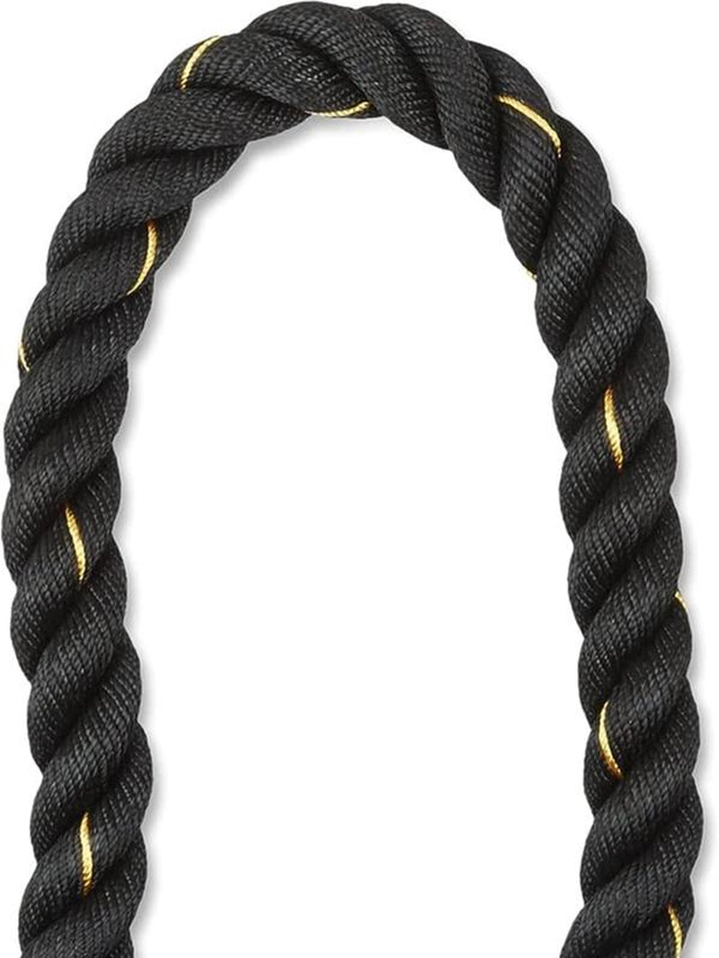 Battle Exercise Training Rope 30 Foot Lengths 1.5 Inch Widths Polyester Wear Resistant Black Yellow Exercise and Fitness for Adult