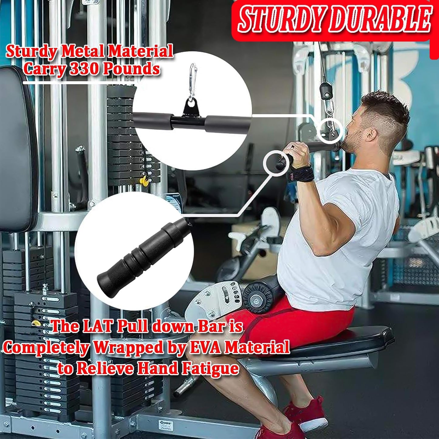 LAT Pull Down Bar Attachment for Cable Machines - Professional Fitness Accessory with Rubber Grip for Home Gym Muscle Building and Strength Training