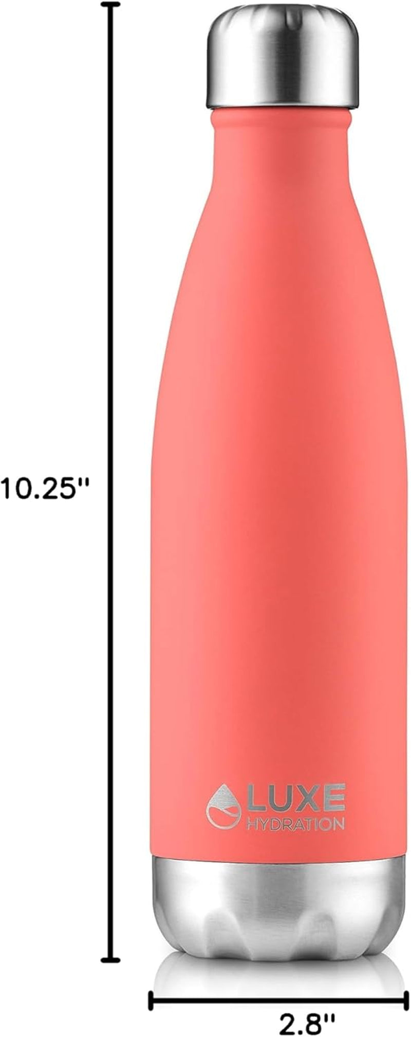 17oz Insulated Travel Water Bottle - 18/8 Stainless Steel, Double-Wall Vacuum Design - Keeps Beverages Cold for 24 Hours and Hot for 12 Hours - Leakproof and Reusable - Coral