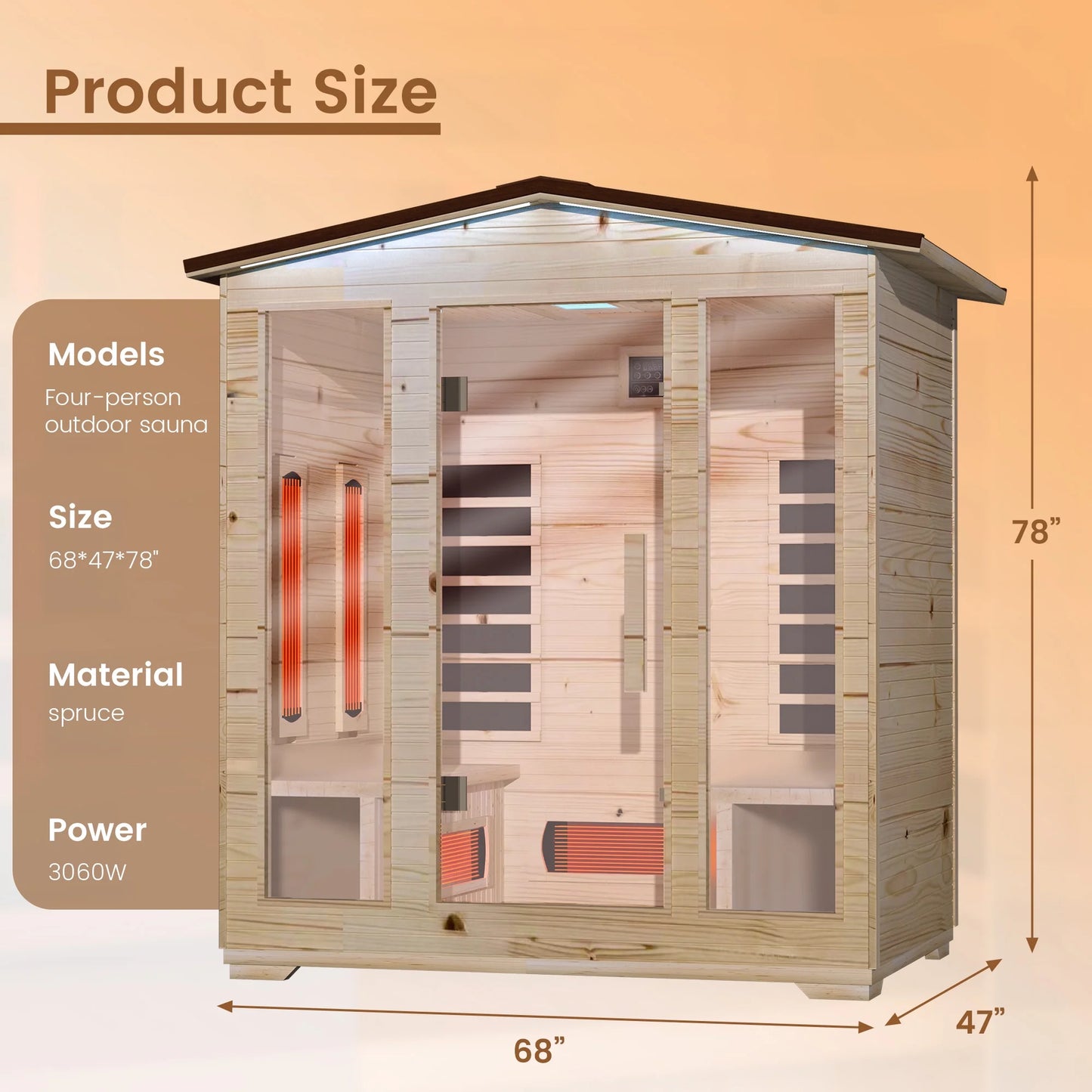 Outdoor Sauna, 4 Person Far Infrared Sauna, 10 Minutes Warm up Home Sauna, 3060Watt