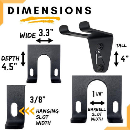 Alpha Barbell Wall Mount Storage - Multi-Use Holder for Standard Olympic Barbells, 100+ Pound Capacity, Includes Hardware, Dimensions: 4.25 x 6.75 x 7.25 Inches