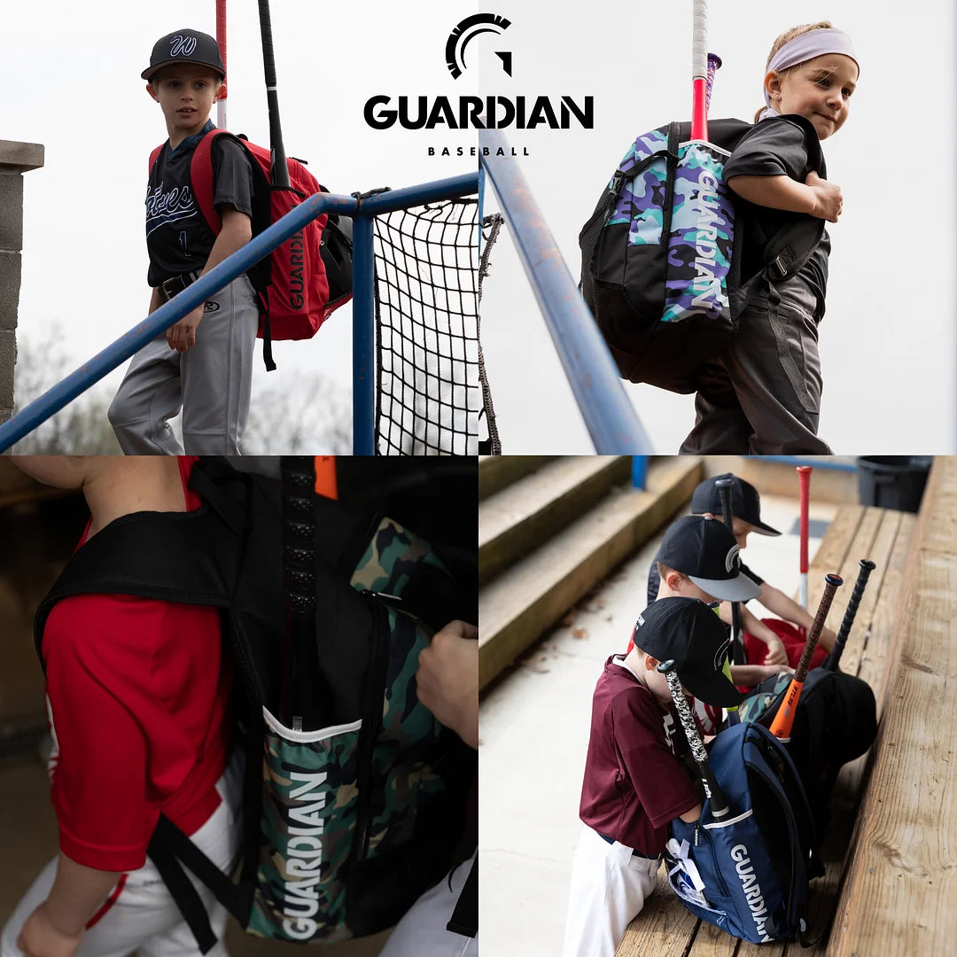 Guardian Youth Baseball and Softball Backpack - Durable Bat Bag for Boys and Girls, T-Ball Bag with Fence Hook - Navy/White