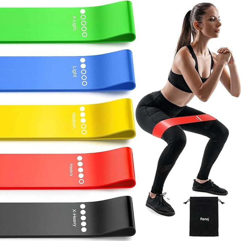 Resistance Bands Set: Exercise Workout Bands for Women and Men, 5 Stretch Bands for Booty, Legs, and Pilates