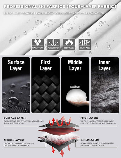 Women's Waterproof Ski Jacket - Windproof Fleece-Lined Winter Coat with Hood