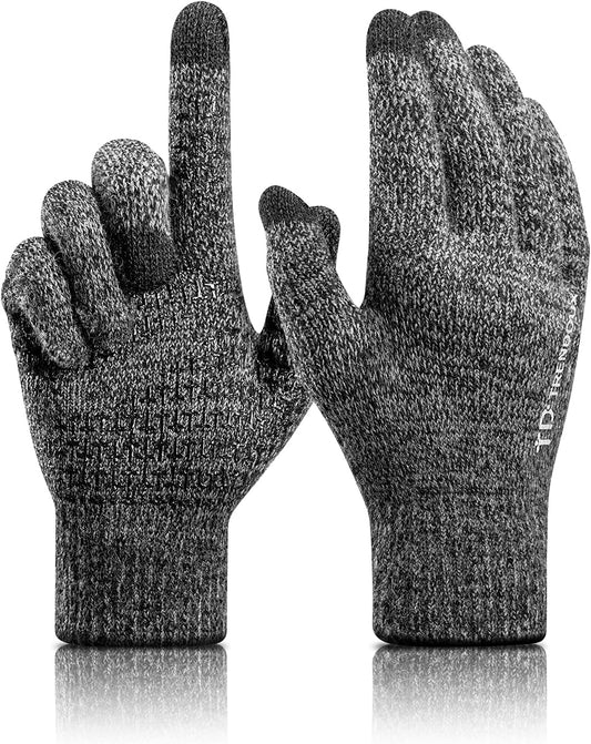 Unisex Winter Touchscreen Gloves for Men and Women, Warm Non-Slip Knit Gloves with Elastic Cuff