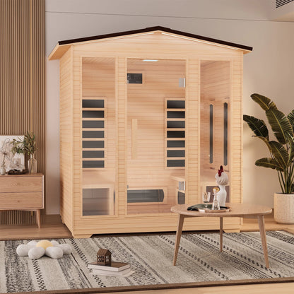 Outdoor Sauna, 4 Person Far Infrared Sauna, 10 Minutes Warm up Home Sauna, 3060Watt