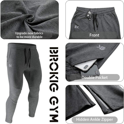 Men's Athletic Jogger Pants with Zippered Pockets for Gym and Casual Wear