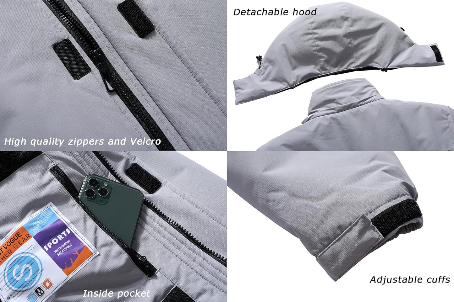 Men's Waterproof Ski Jacket with Hood - Windproof Winter Coat for Snow and Rain