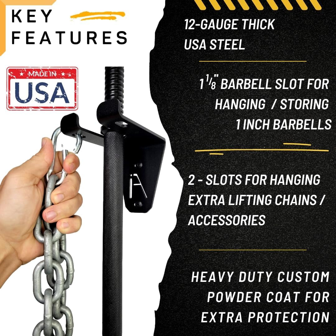 Alpha Barbell Wall Mount Storage - Multi-Use Holder for Standard Olympic Barbells, 100+ Pound Capacity, Includes Hardware, Dimensions: 4.25 x 6.75 x 7.25 Inches