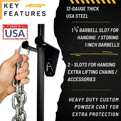 Alpha Barbell Wall Mount Storage - Multi-Use Holder for Standard Olympic Barbells, 100+ Pound Capacity, Includes Hardware, Dimensions: 4.25 x 6.75 x 7.25 Inches