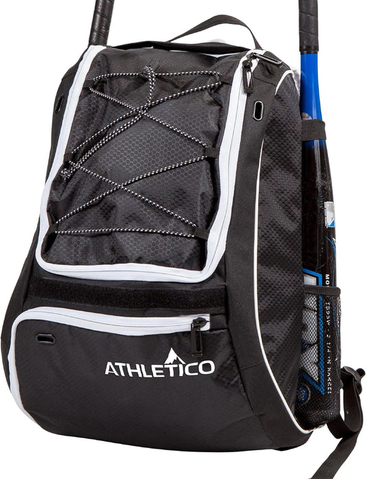 Baseball Bat Backpack - Premium Gear Bag for Baseball, T-Ball, and Softball Equipment for All Ages | Accommodates Bat, Helmet, Glove, and Footwear | Features Shoe Compartment and Fence Hook