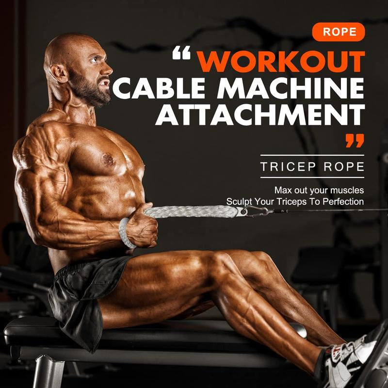 Tricep Rope, Press down Cable Machine Attachment Set, LAT Pulldown Attachment, Cable Machine Accessories for Home Gym, Exercise Machine Attachments Pulley System Gym Pull down Rope, Patented,Best Christmas Gifts for Men,Fitness Equipment,Home Gym Weight L