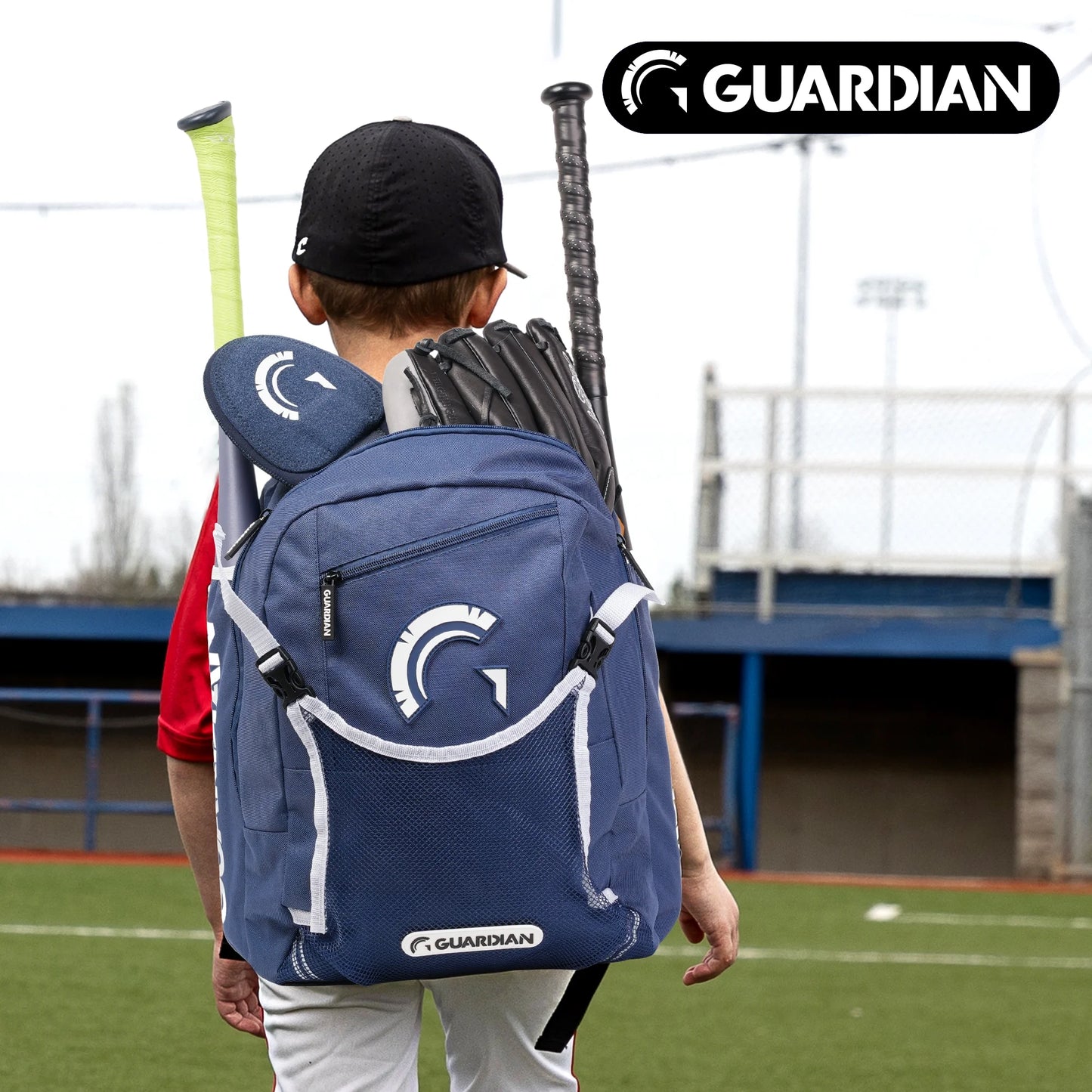 Guardian Youth Baseball and Softball Backpack - Durable Bat Bag for Boys and Girls, T-Ball Bag with Fence Hook - Navy/White