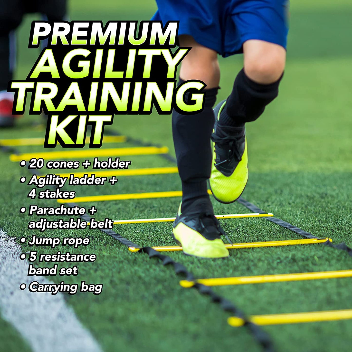 Big B Pro Sports Agility Training Equipment Set - High-Quality Youth Football Training Gear Including 20Ft Agility Ladder, Running Parachute, and Soccer Cones