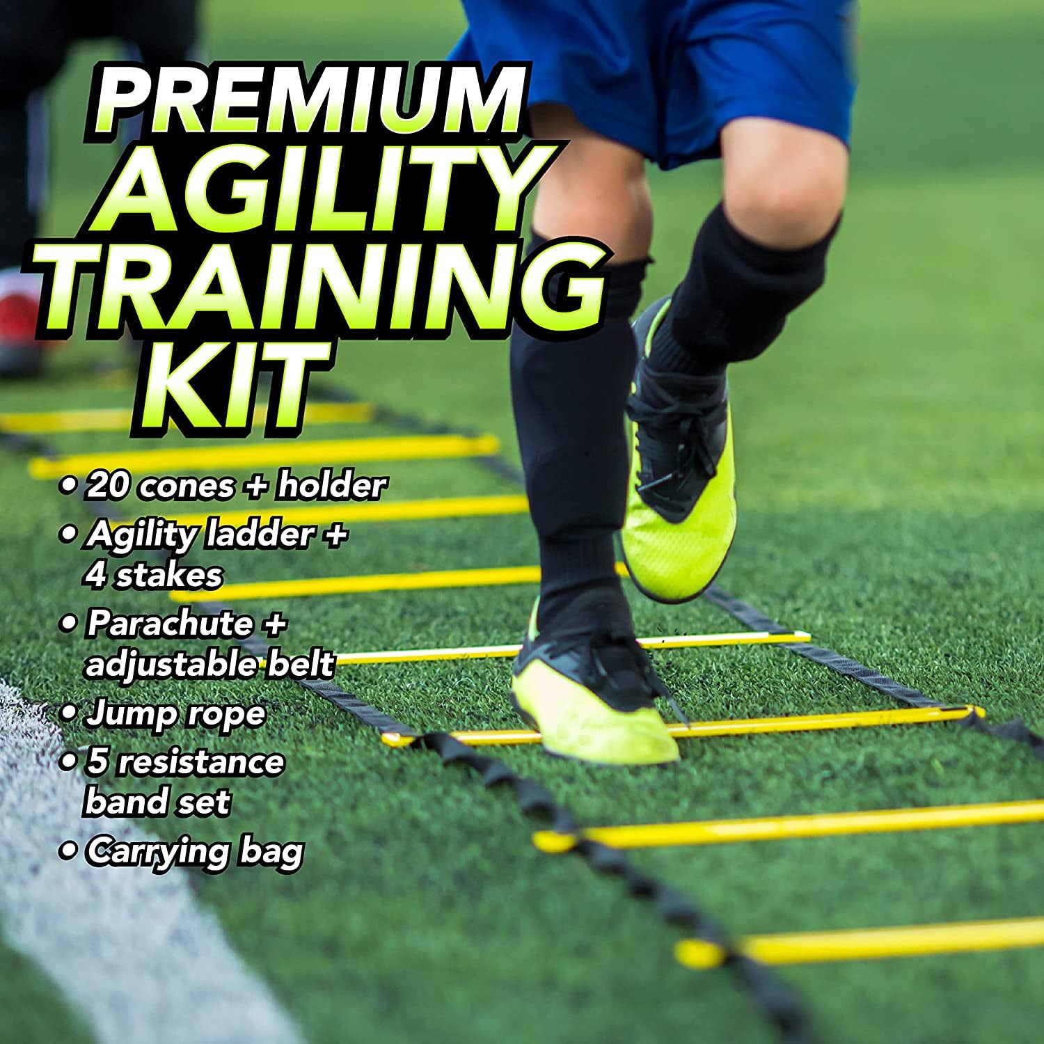 Big B Pro Sports Agility Training Equipment Set - High-Quality Youth Football Training Gear Including 20Ft Agility Ladder, Running Parachute, and Soccer Cones