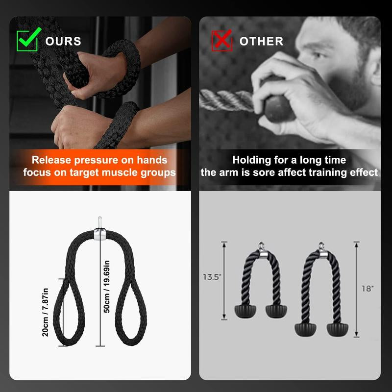 Tricep Rope, Press down Cable Machine Attachment Set, LAT Pulldown Attachment, Cable Machine Accessories for Home Gym, Exercise Machine Attachments Pulley System Gym Pull down Rope, Patented,Best Christmas Gifts for Men,Fitness Equipment,Home Gym Weight L