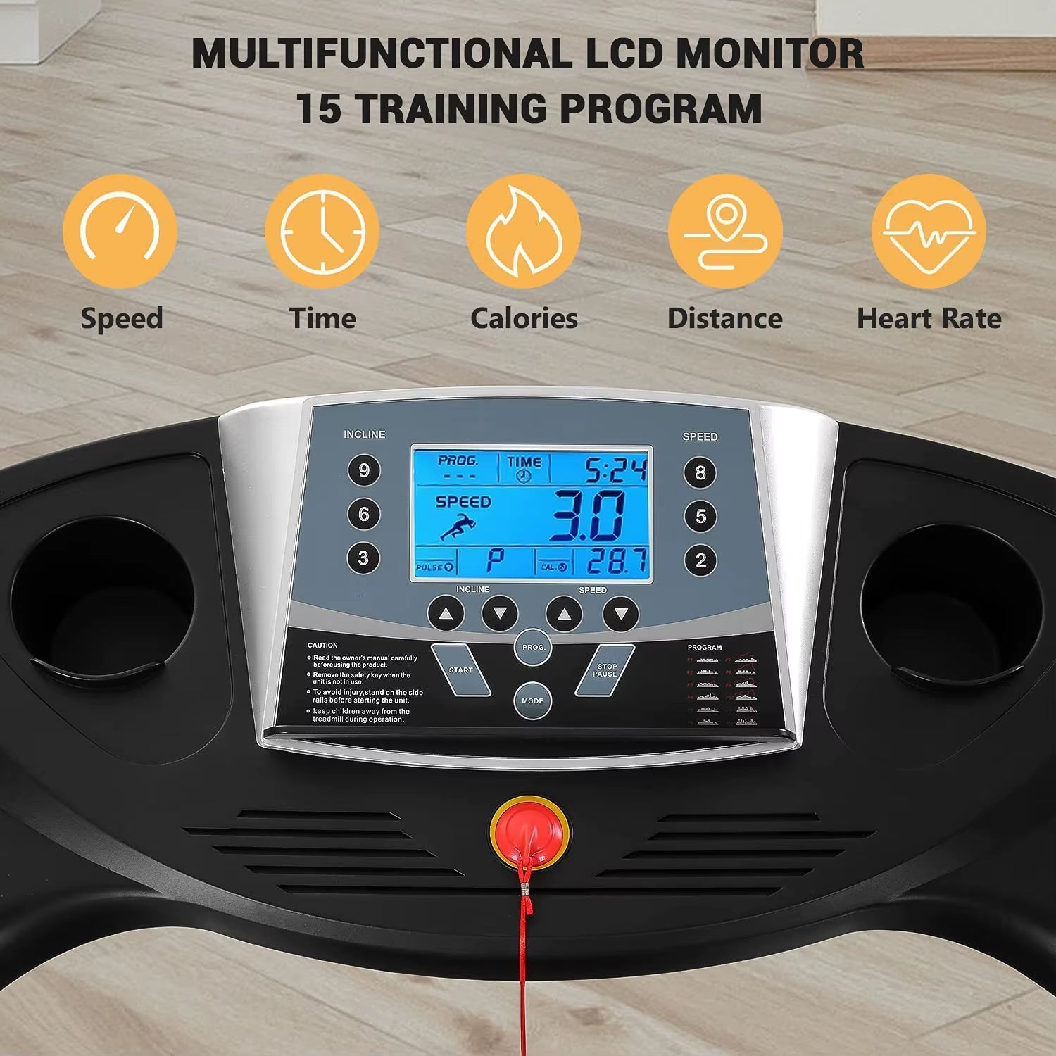 Folding Electric Treadmill with Auto Incline, 2.5HP Motor, 8.5MPH Speed, and 15 Training Programs - 17-Inch Running Machine