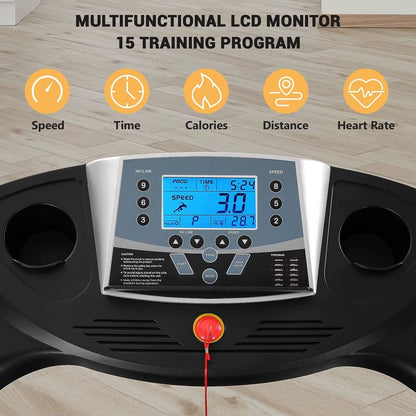 Folding Electric Treadmill with Auto Incline, 2.5HP Motor, 8.5MPH Speed, and 15 Training Programs - 17-Inch Running Machine