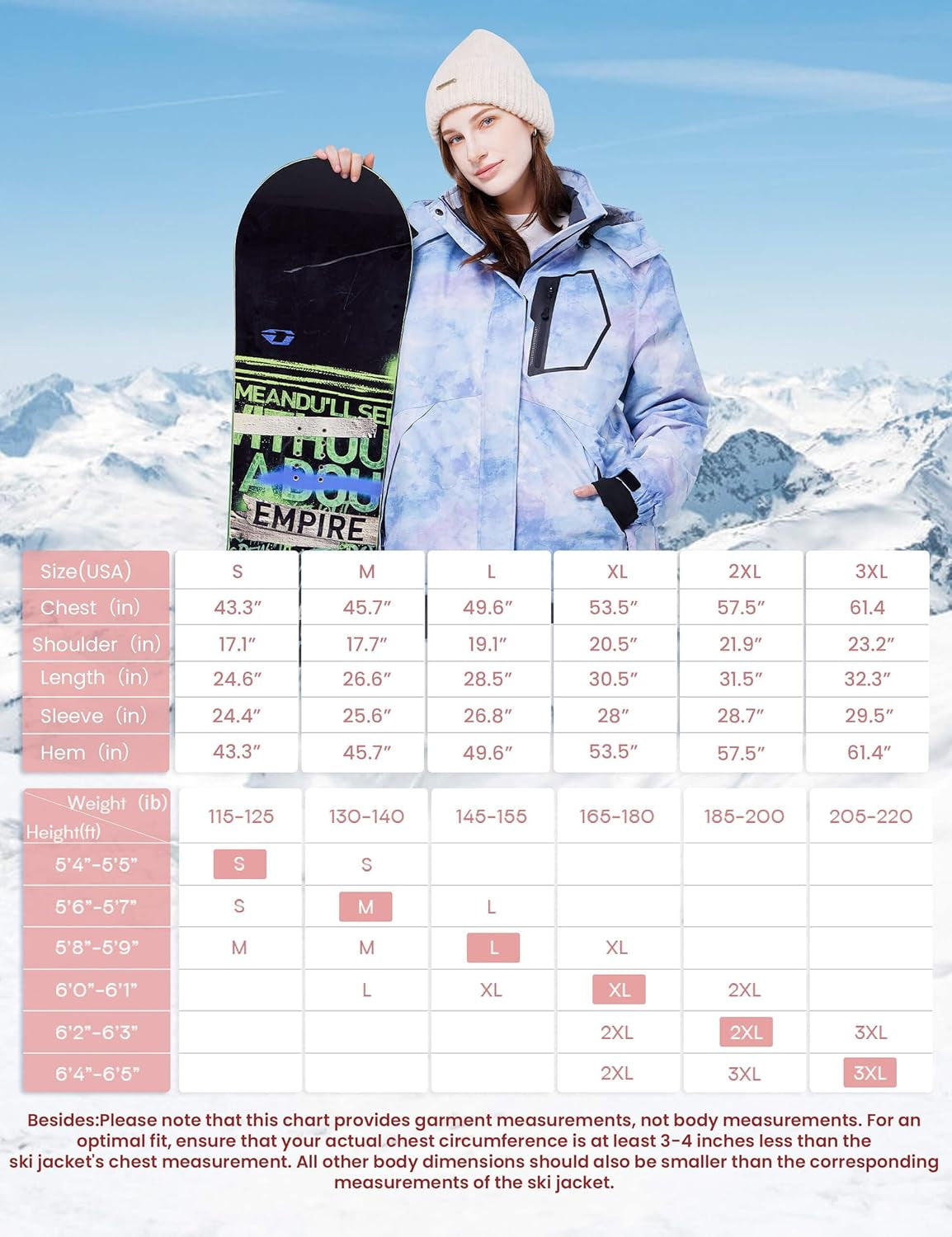 Women's Waterproof Ski Jacket - Windproof Fleece-Lined Winter Coat with Hood