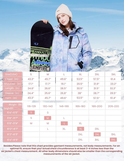 Women's Waterproof Ski Jacket - Windproof Fleece-Lined Winter Coat with Hood