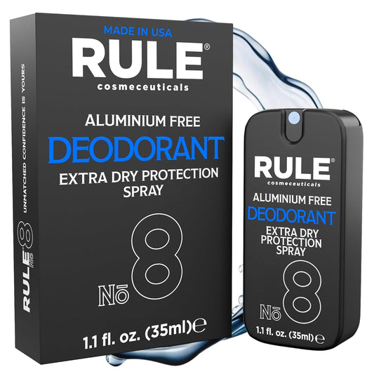 Rule No.8 Deodorant Spray for Men - Aluminum Free & Extra Dry Protection - Strong Odor Control - Antiperspirant for Underarm & Body - Sport & Travel Size Deodorant for Active Men - 30Ml