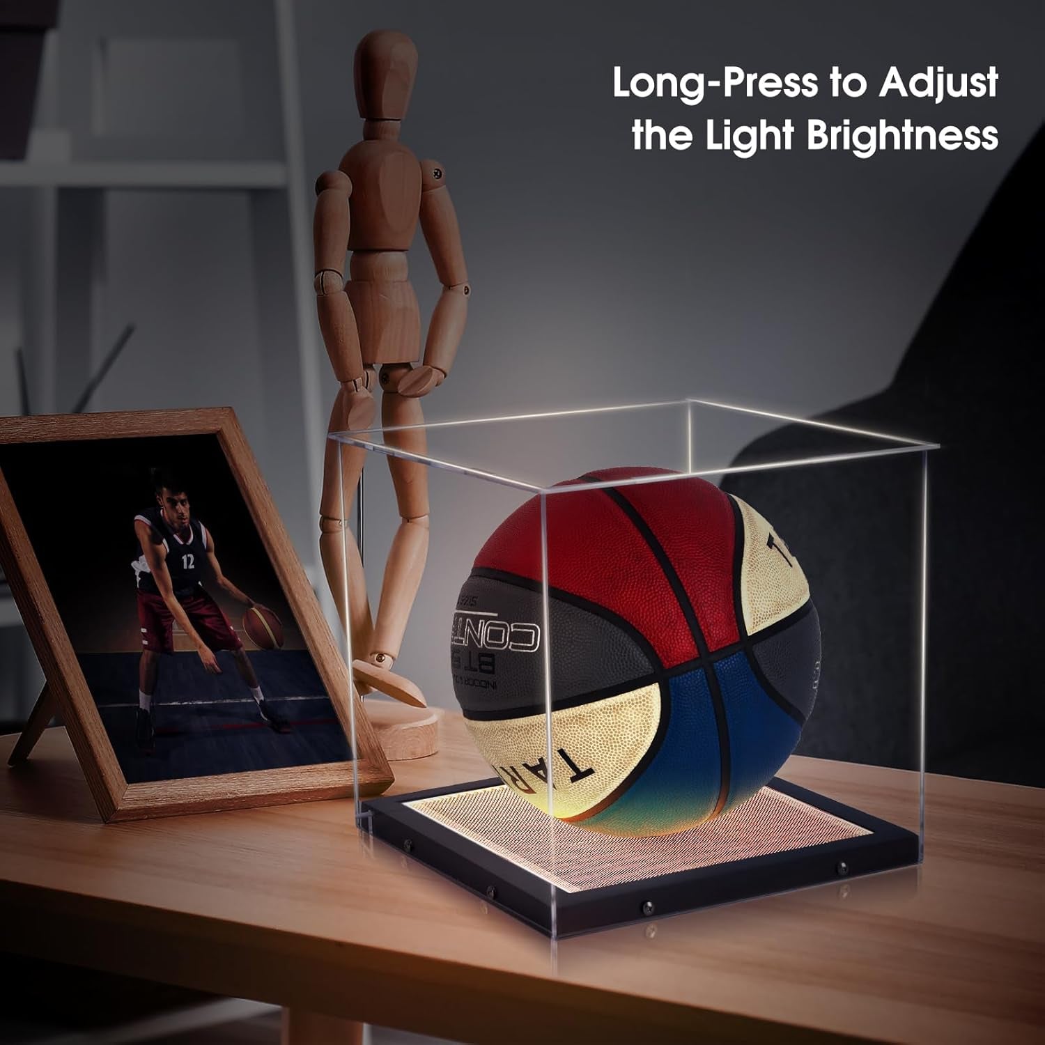 Premium Basketball Display Case with LED Lighting - Clear Acrylic Holder for Autographed Basketballs, UV Protection, and Dust-Proof Memorabilia Showcase