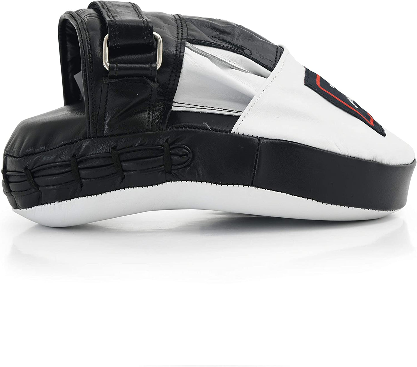 Curved Focus Mitts - Shock Absorbent Training Hand Pads for Karate, Boxing, MMA, Muay Thai, and Combat Sports - Genuine and PU Leather (White and Black)