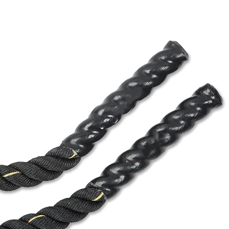Battle Exercise Training Rope 30 Foot Lengths 1.5 Inch Widths Polyester Wear Resistant Black Yellow Exercise and Fitness for Adult
