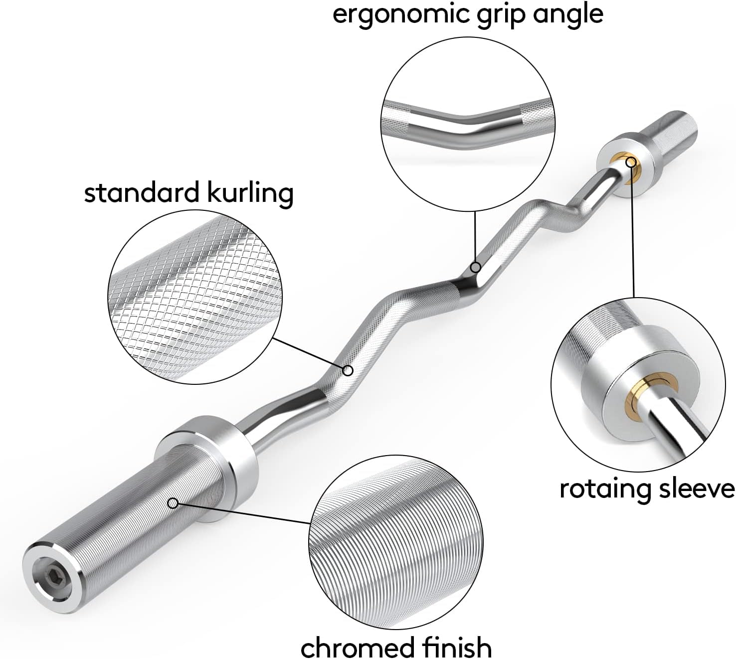 47-Inch Olympic EZ Curl Barbell for 2-Inch Weight Plates with 2 Spring Collars Included (28MM Shaft Diameter)