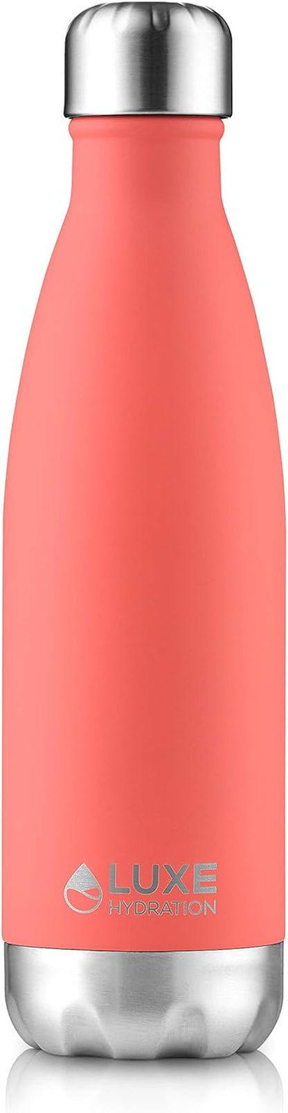 17oz Insulated Travel Water Bottle - 18/8 Stainless Steel, Double-Wall Vacuum Design - Keeps Beverages Cold for 24 Hours and Hot for 12 Hours - Leakproof and Reusable - Coral