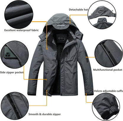 Men's Waterproof Ski Jacket - Insulated Winter Snow Coat with Hood