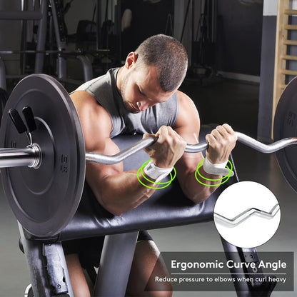 47-Inch Olympic EZ Curl Barbell for 2-Inch Weight Plates with 2 Spring Collars Included (28MM Shaft Diameter)