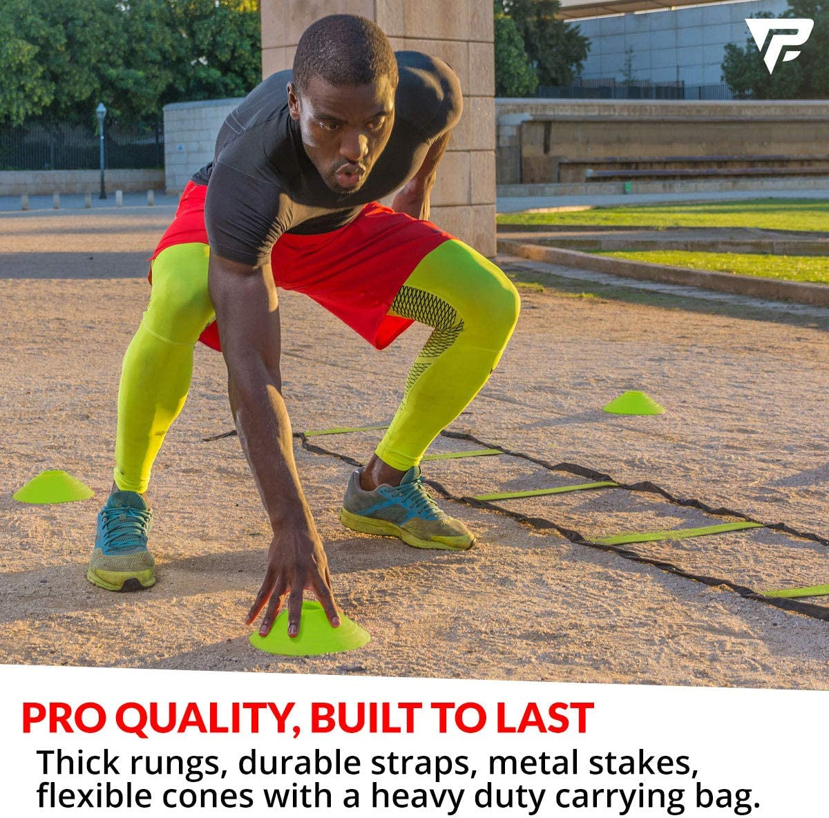 Pro Agility Ladder and Cone Training Set - 15 Ft Fixed-Rung Ladder and 12 Cones for Speed, Agility, and Footwork Drills - Includes Durable Carry Bag
