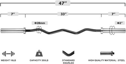 Olympic Barbell 47-Inch & 86-Inch EZ Curl Weight Bars – 350 lb and 1500 lb Capacity Chrome Barbells for Home and Gym Strength Training, Weightlifting, and Powerlifting
