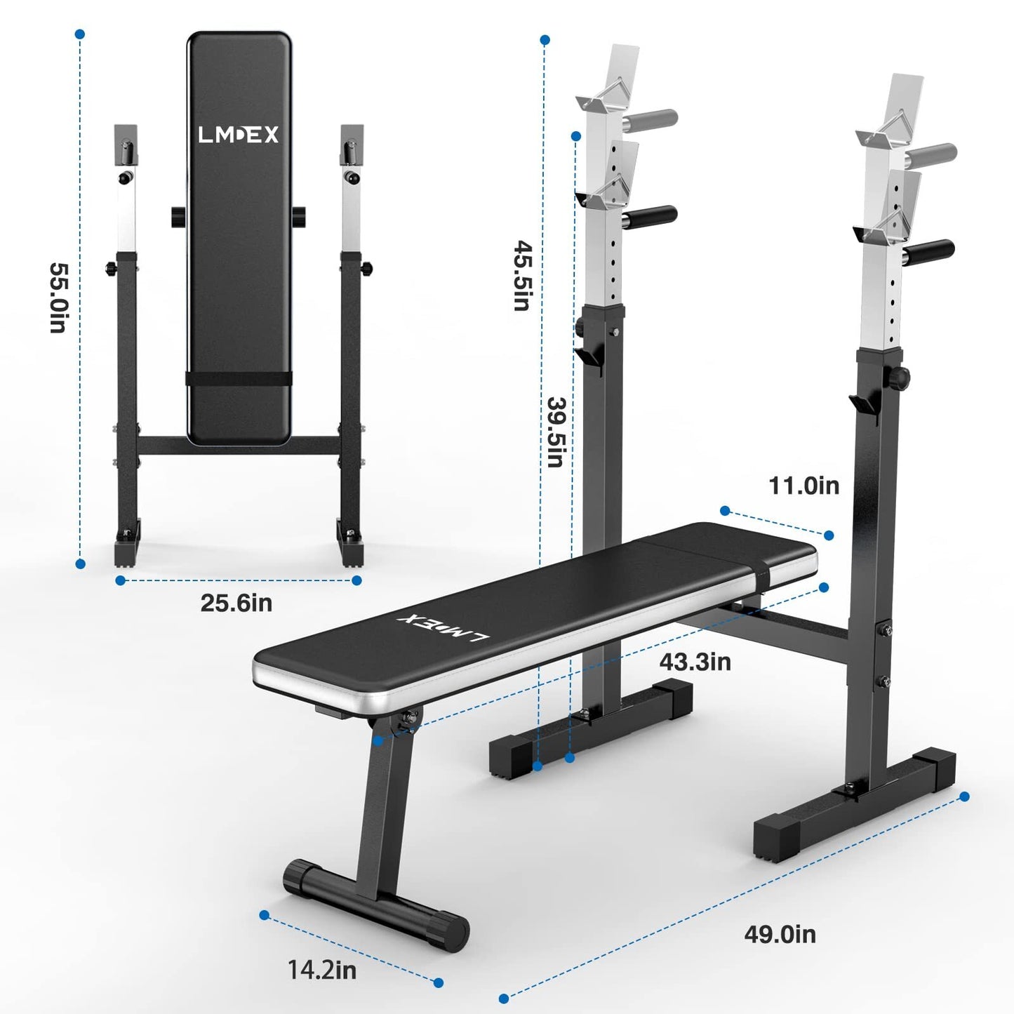 Adjustable Weight Bench Press with Squat Rack Folding Multi-Function Dip Station