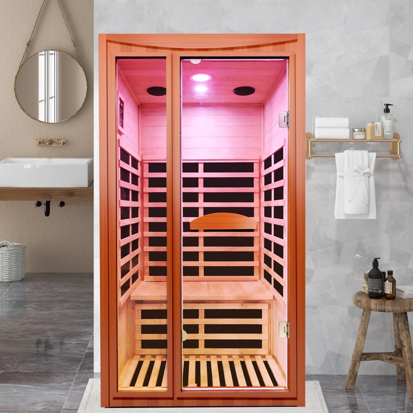 Genreen 2-Person Steam Sauna, Traditional Sauna for Home, Home Spa Sauna, Indoor Sauna