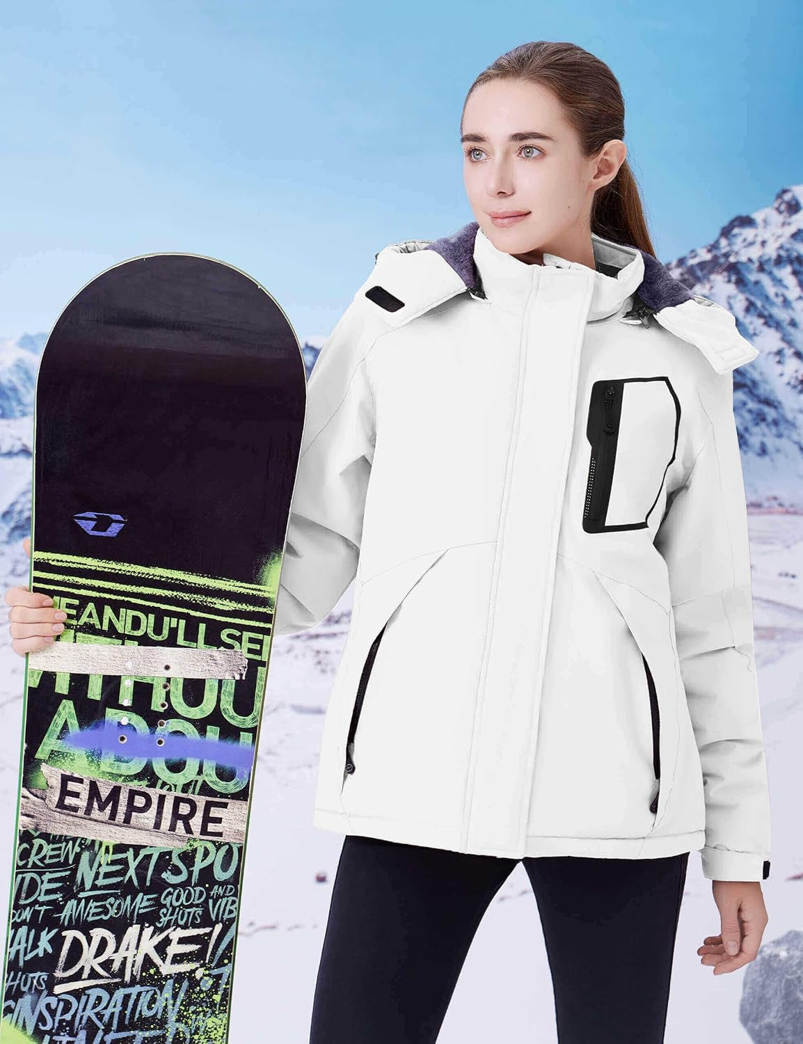 Women's Waterproof Ski Jacket - Windproof Fleece-Lined Winter Coat with Hood
