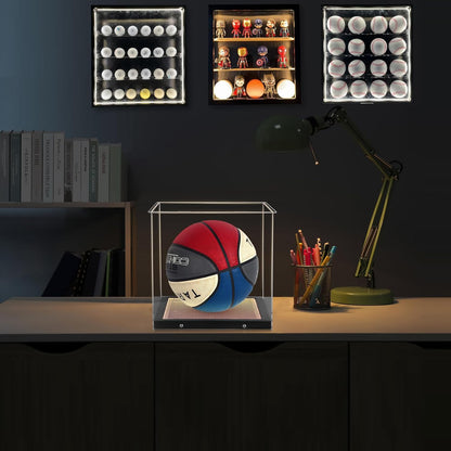 Premium Basketball Display Case with LED Lighting - Clear Acrylic Holder for Autographed Basketballs, UV Protection, and Dust-Proof Memorabilia Showcase