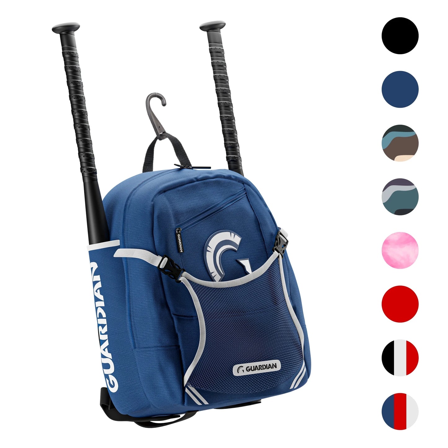Guardian Youth Baseball and Softball Backpack - Durable Bat Bag for Boys and Girls, T-Ball Bag with Fence Hook - Navy/White