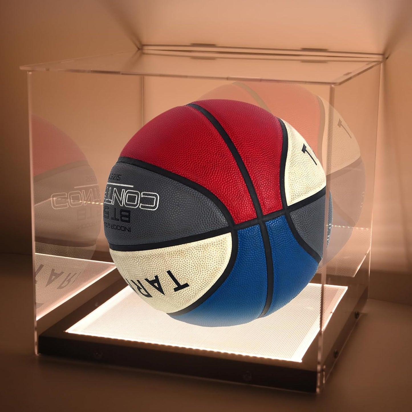 Premium Basketball Display Case with LED Lighting - Clear Acrylic Holder for Autographed Basketballs, UV Protection, and Dust-Proof Memorabilia Showcase