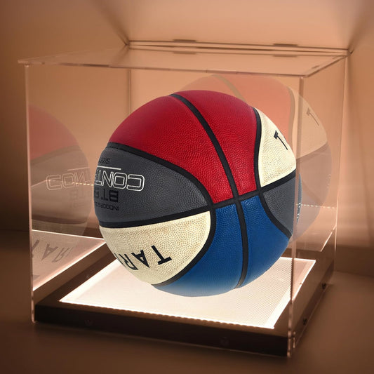Premium Basketball Display Case with LED Lighting - Clear Acrylic Holder for Autographed Basketballs, UV Protection, and Dust-Proof Memorabilia Showcase