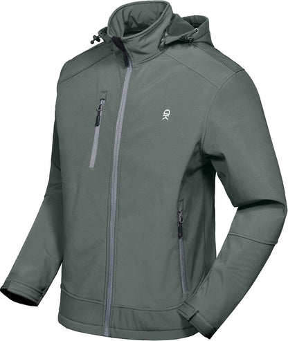 Men's Softshell Jacket with Removable Hood and Fleece Lining by