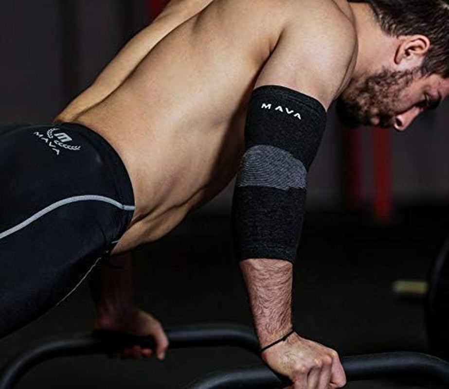 Bamboo Elbow Compression Sleeve for Weightlifting - Support for Tendonitis, Tennis, and Golf Elbow Pain Relief (Black, Large)