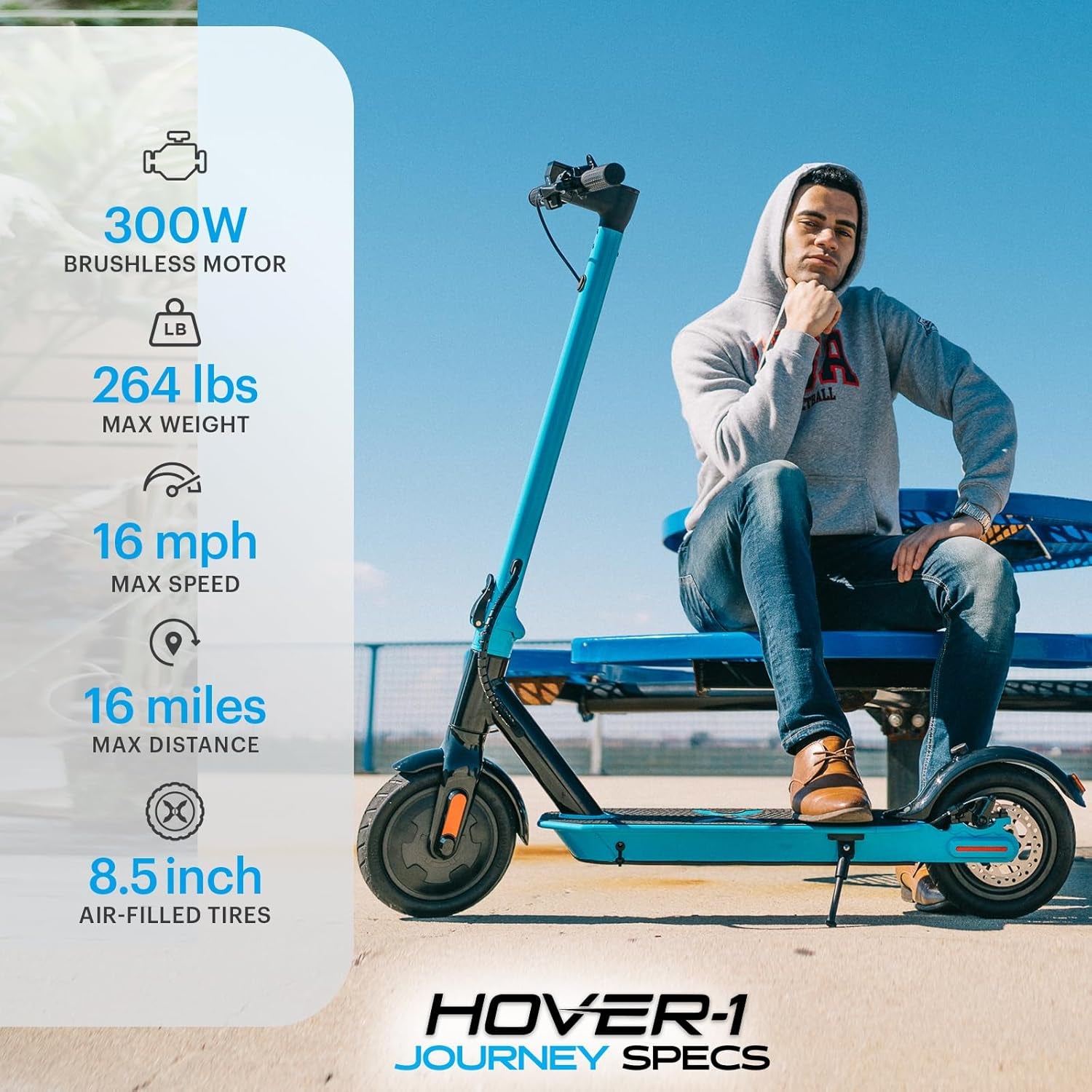 Journey Electric Scooter - 14 MPH Top Speed, 16 Mile Range, 5 Hour Charge Time, LCD Display, 8.5 Inch High-Grip Tires, 220 LB Weight Capacity, Certified Safe for All Ages