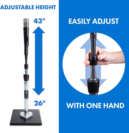 Tee Original Adjustable Batting Tee for Baseball and Softball – Steel Shaft, Composite Base, Hand-Rolled Rubber Top, Height Adjustable from 26" to 43