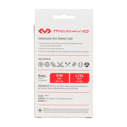 Polyester Compression Arm Sleeves, 2-Pack, Black, Adult Unisex Large/X-Large