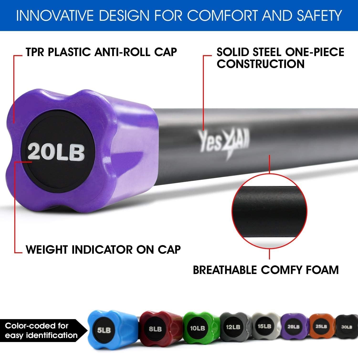 Total Body Workout Weighted Bar and Resistance Band Bar with Racks for Strength Training and Yoga - Available in Single and Combo Options