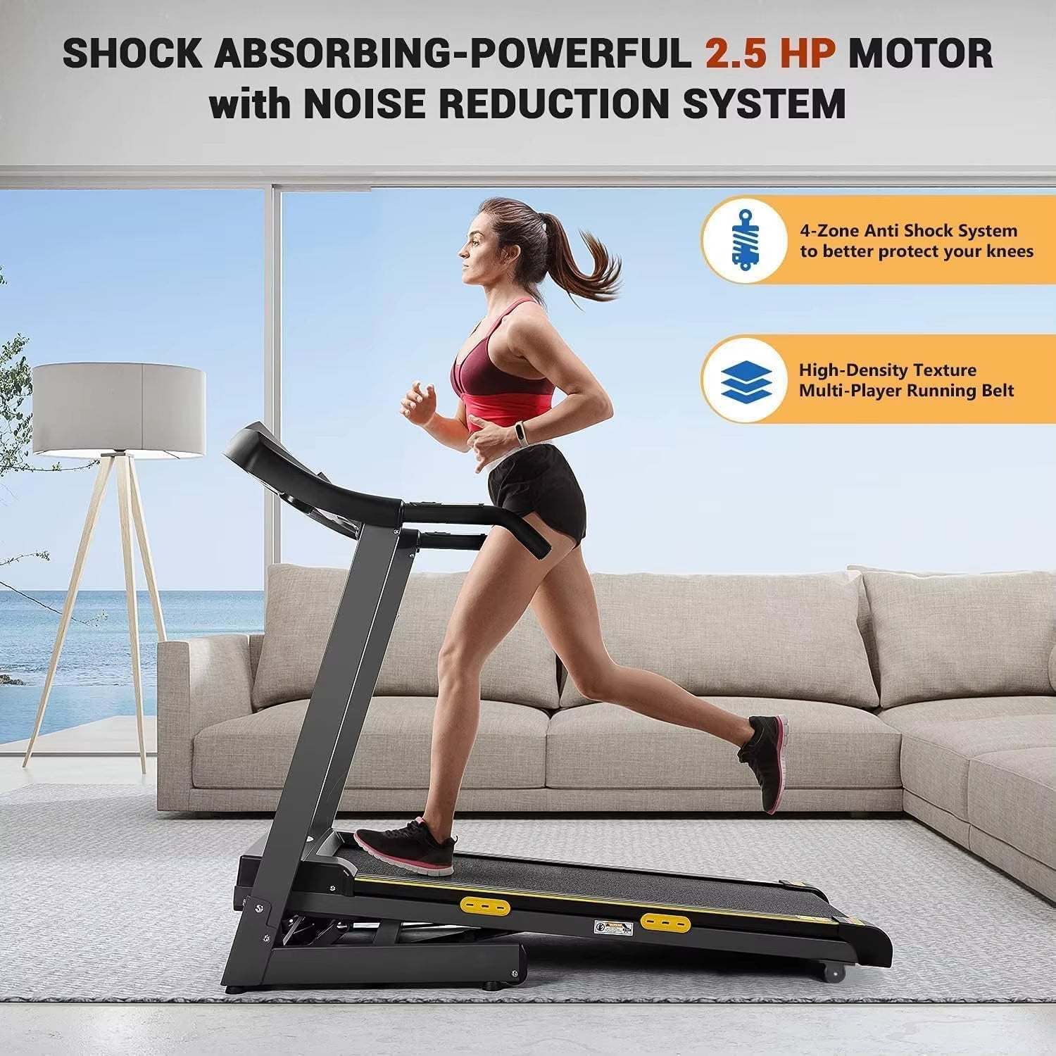Folding Electric Treadmill with Auto Incline, 2.5HP Motor, 8.5MPH Speed, and 15 Training Programs - 17-Inch Running Machine